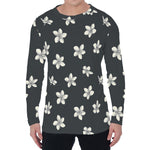 Monochrome Plumeria Pattern Print Men's Long Sleeve T-Shirt