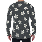 Monochrome Plumeria Pattern Print Men's Long Sleeve T-Shirt