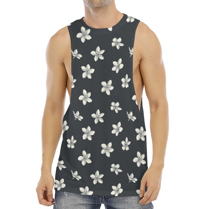 Monochrome Plumeria Pattern Print Men's Muscle Tank Top