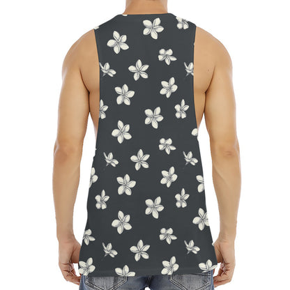Monochrome Plumeria Pattern Print Men's Muscle Tank Top
