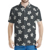 Monochrome Plumeria Pattern Print Men's Polo Shirt