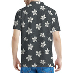 Monochrome Plumeria Pattern Print Men's Polo Shirt