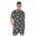 Monochrome Plumeria Pattern Print Men's Romper