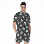 Monochrome Plumeria Pattern Print Men's Rompers