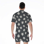 Monochrome Plumeria Pattern Print Men's Rompers