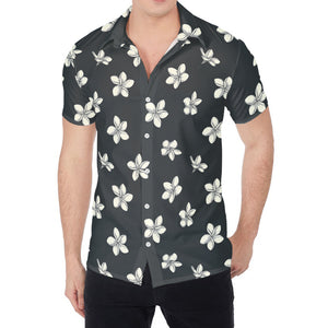 Monochrome Plumeria Pattern Print Men's Shirt