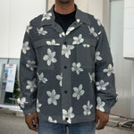 Monochrome Plumeria Pattern Print Men's Shirt Jacket