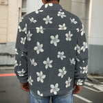 Monochrome Plumeria Pattern Print Men's Shirt Jacket