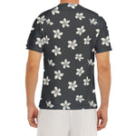 Monochrome Plumeria Pattern Print Men's Short Sleeve Rash Guard