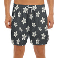Monochrome Plumeria Pattern Print Men's Split Running Shorts