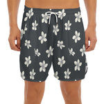Monochrome Plumeria Pattern Print Men's Split Running Shorts