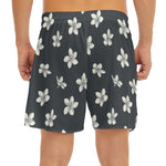 Monochrome Plumeria Pattern Print Men's Split Running Shorts