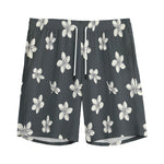 Monochrome Plumeria Pattern Print Men's Sports Shorts