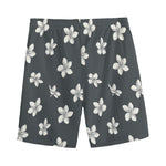 Monochrome Plumeria Pattern Print Men's Sports Shorts