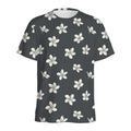 Monochrome Plumeria Pattern Print Men's Athletic T-Shirt