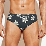 Monochrome Plumeria Pattern Print Men's Swim Briefs