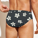 Monochrome Plumeria Pattern Print Men's Swim Briefs
