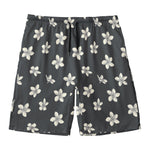 Monochrome Plumeria Pattern Print Men's Swim Trunks