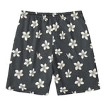 Monochrome Plumeria Pattern Print Men's Swim Trunks