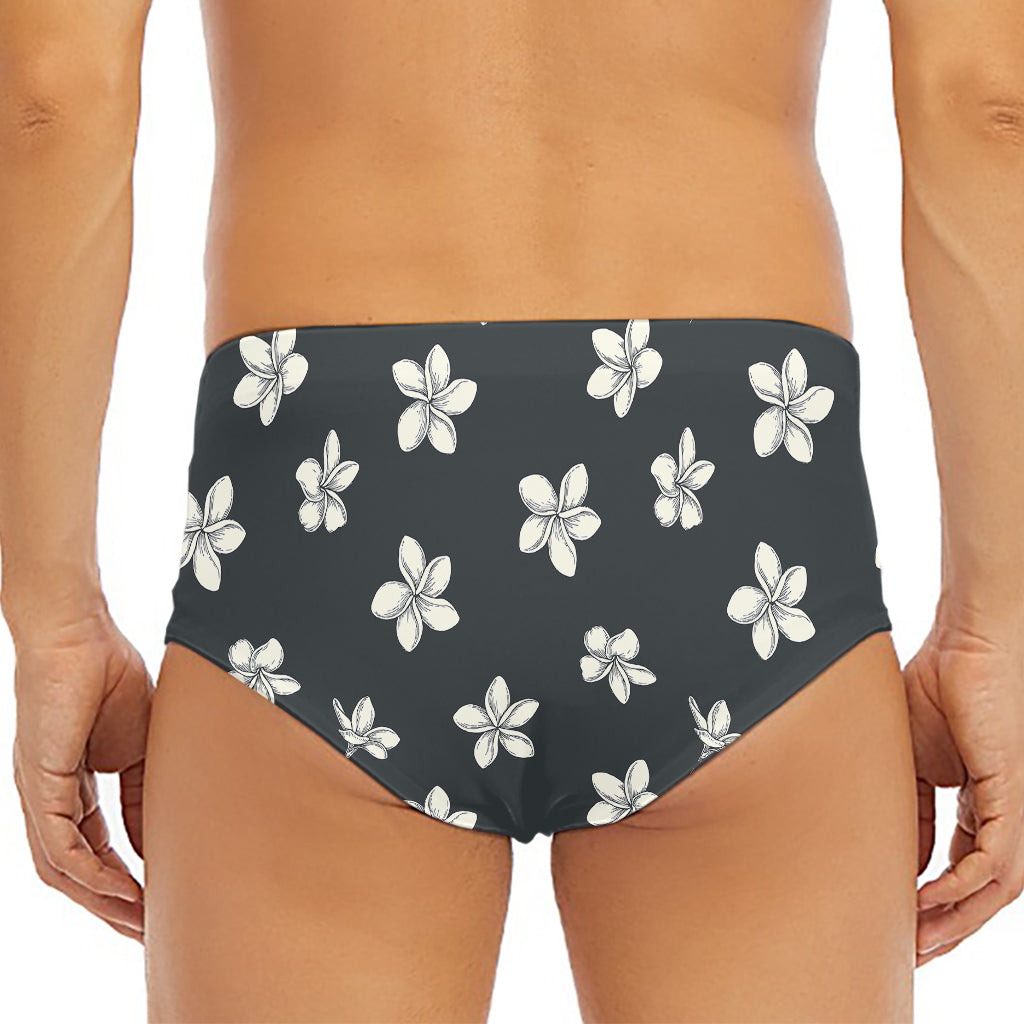 Monochrome Plumeria Pattern Print Men's Triangle Swim Briefs