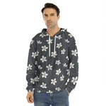 Monochrome Plumeria Pattern Print Men's Velvet Pullover Hoodie