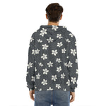 Monochrome Plumeria Pattern Print Men's Velvet Pullover Hoodie