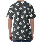 Monochrome Plumeria Pattern Print Men's Velvet T-Shirt