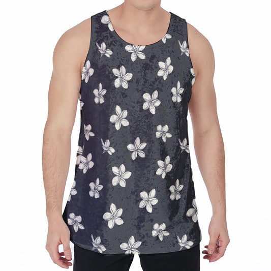 Monochrome Plumeria Pattern Print Men's Velvet Tank Top