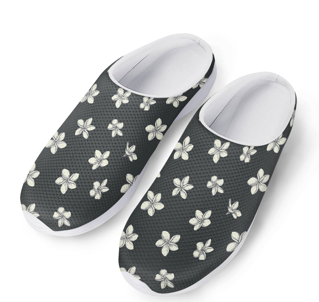 Monochrome Plumeria Pattern Print Mesh Casual Shoes