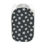 Monochrome Plumeria Pattern Print Mesh Laundry Hamper
