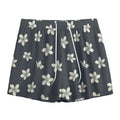 Monochrome Plumeria Pattern Print Mesh Shorts