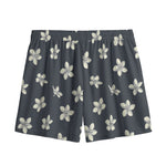 Monochrome Plumeria Pattern Print Mesh Shorts