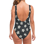 Monochrome Plumeria Pattern Print One Piece Swimsuit