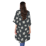 Monochrome Plumeria Pattern Print Open Front Beach Cover Up
