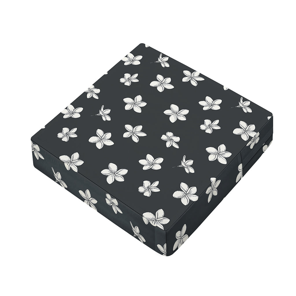 Monochrome Plumeria Pattern Print Outdoor Seat Cushion Cover