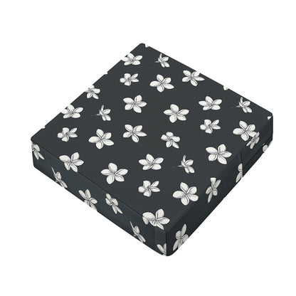 Monochrome Plumeria Pattern Print Outdoor Seat Cushion Cover