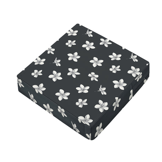 Monochrome Plumeria Pattern Print Outdoor Seat Cushion Cover