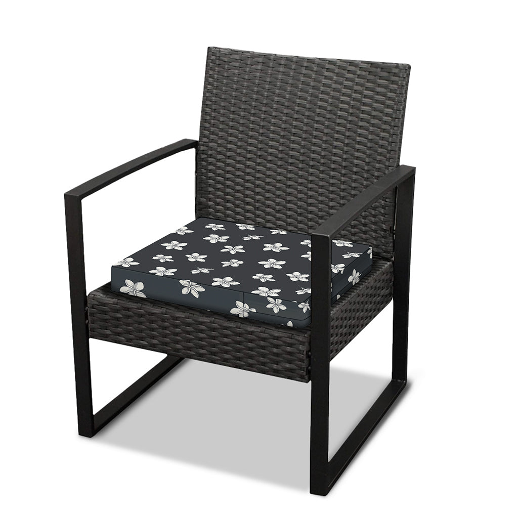 Monochrome Plumeria Pattern Print Outdoor Seat Cushion Cover