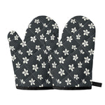 Monochrome Plumeria Pattern Print Oven Mitts