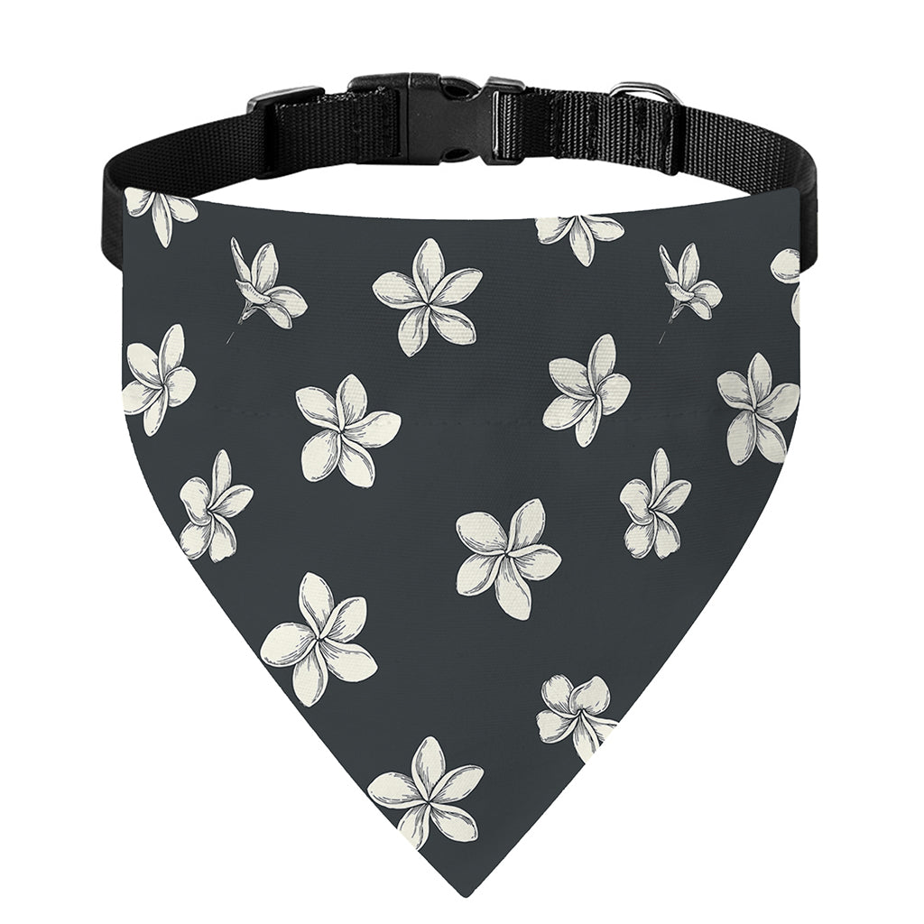 Monochrome Plumeria Pattern Print Over The Collar Dog Bandana