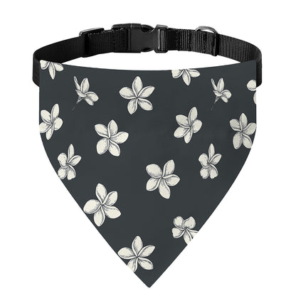 Monochrome Plumeria Pattern Print Over The Collar Dog Bandana
