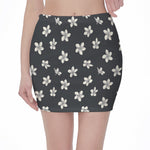 Monochrome Plumeria Pattern Print Pencil Mini Skirt