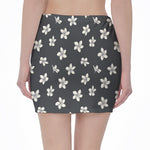 Monochrome Plumeria Pattern Print Pencil Mini Skirt