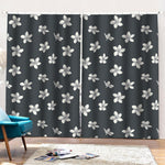 Monochrome Plumeria Pattern Print Pencil Pleat Curtains