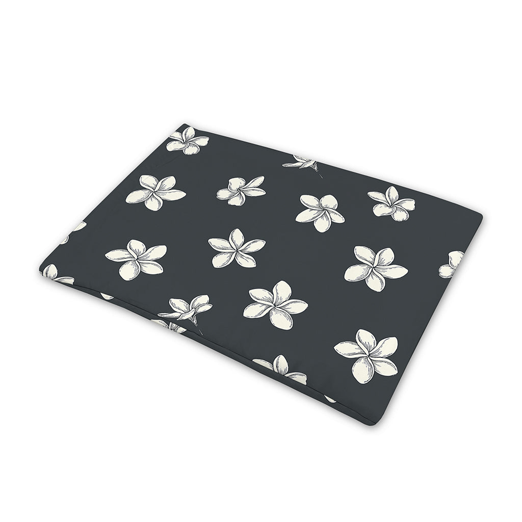 Monochrome Plumeria Pattern Print Pet Cooling Mat Cover