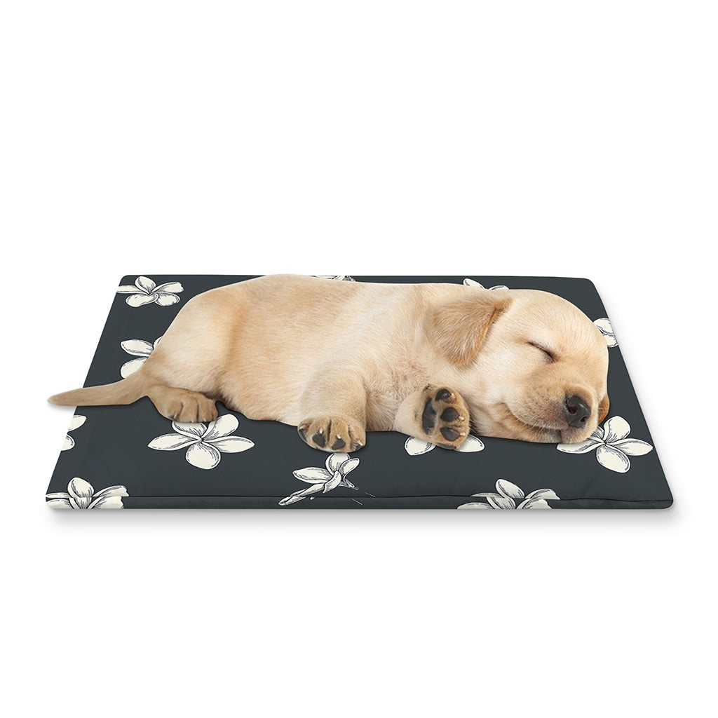 Monochrome Plumeria Pattern Print Pet Cooling Mat Cover