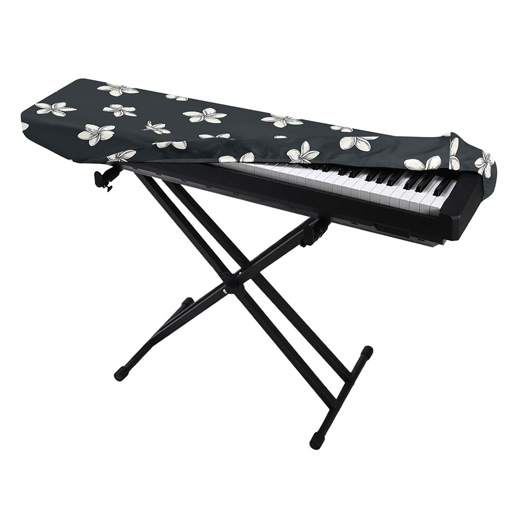 Monochrome Plumeria Pattern Print Piano Keyboard Cover