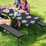 Monochrome Plumeria Pattern Print Picnic Table Cover