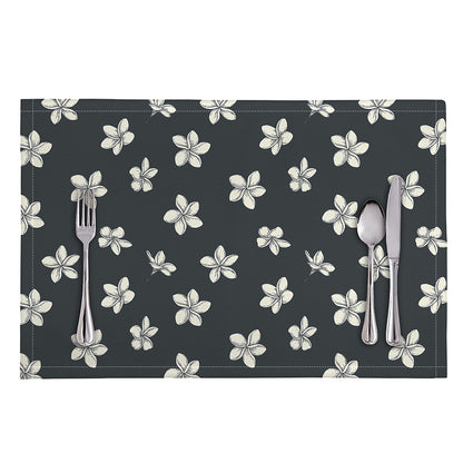 Monochrome Plumeria Pattern Print Placemat