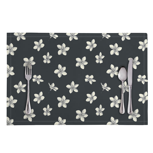 Monochrome Plumeria Pattern Print Placemat